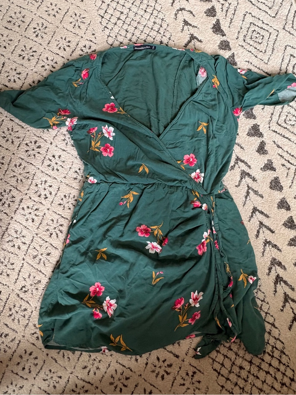 Abercrombie & Fitch Green Floral Top with Pink Accents